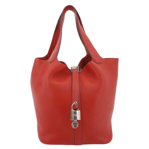HERMES Picotin Lock 22 MM Taurillon Clemence Leather Hobo Bag Red