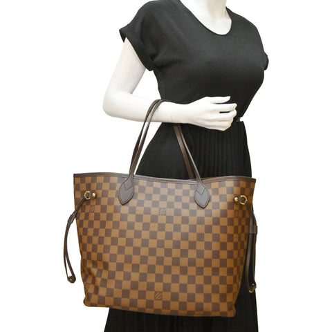 LOUIS VUITTON Neverfull MM Damier Ebene Tote Bag Rose Ballerine