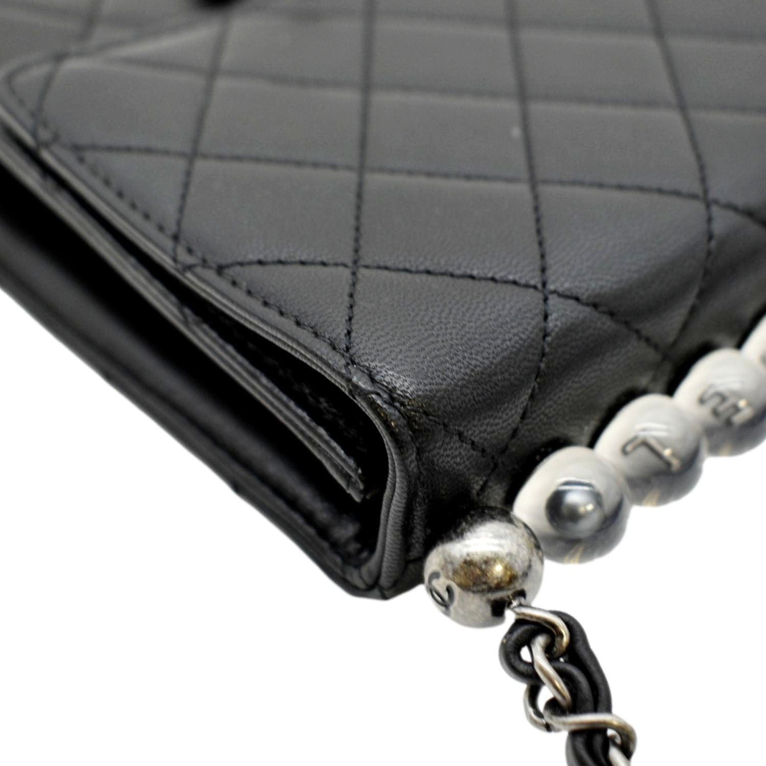 CHANEL White Calfskin Quilted Pearl Mini Wallet On Chain WOC