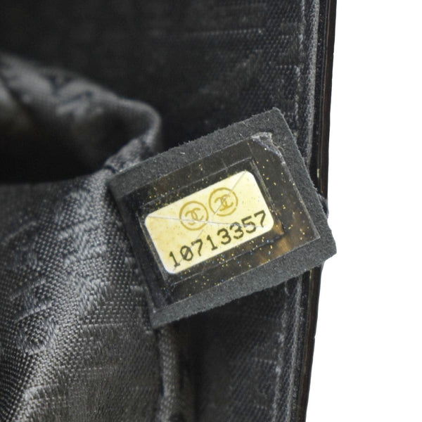 CHANEL Through Flap Quilted Patent Leather Shoulder Bag Black