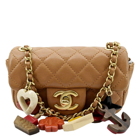 CHANEL Marine Charms Mini Quilted Leather Crossbody Bag Dark Beige