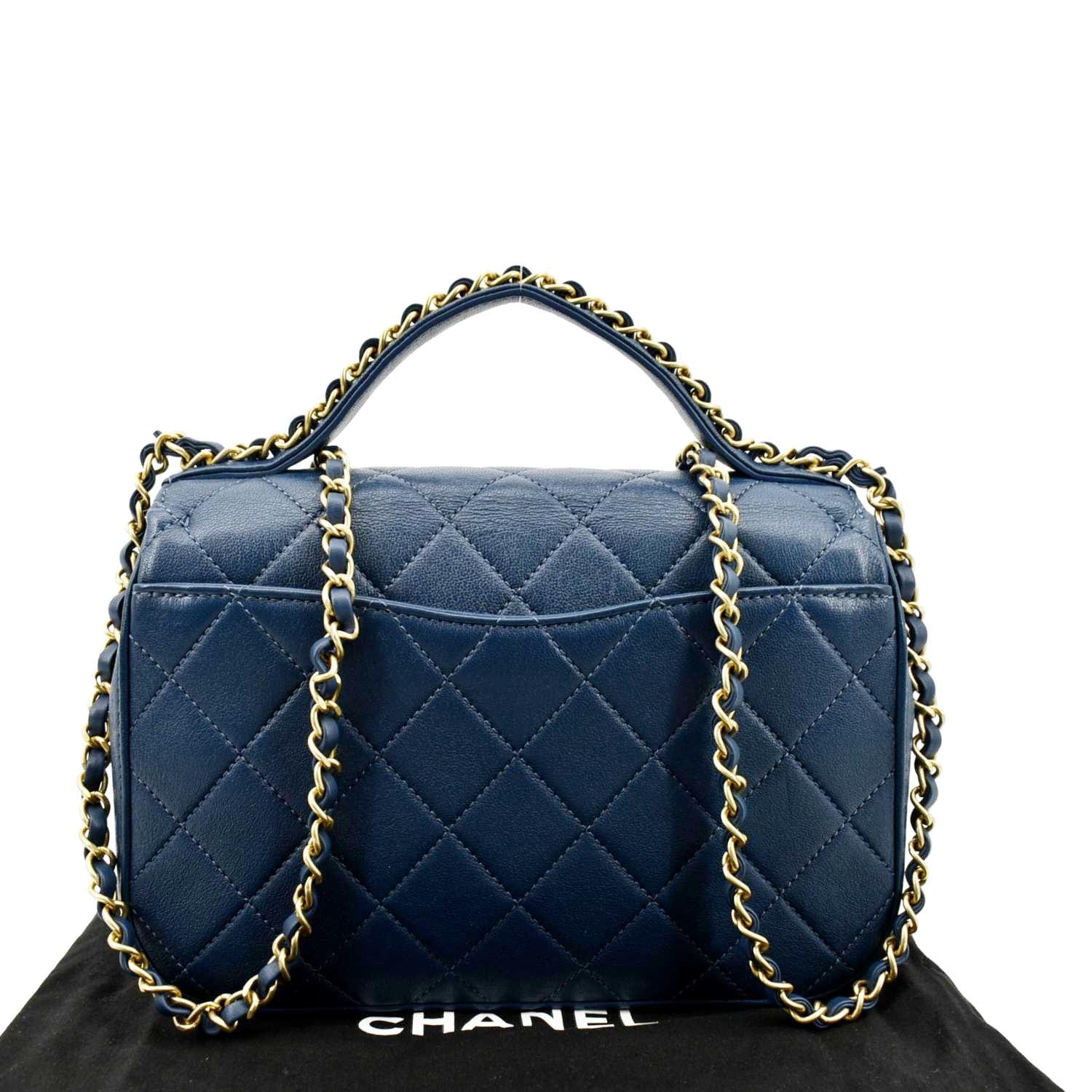 CHANEL Lambskin Quilted Chain Infinity Top Handle Flap Black