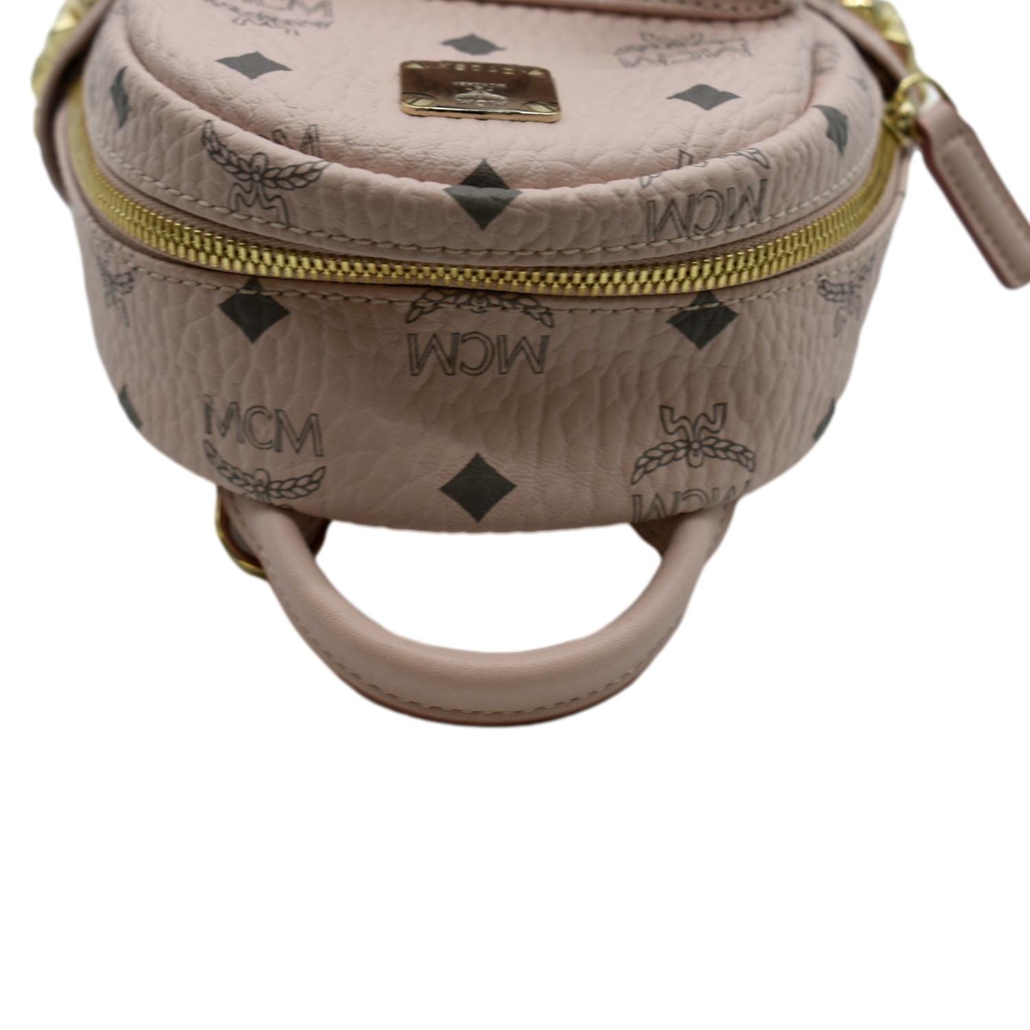 jett studded mini backpack bebe MCM Stark Bebe Boo Studded Mini Visetos Logo Leather Backpack Bag Pink