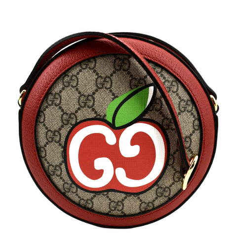 GUCCI Ophidia Apple Round GG Supreme Monogram Canvas Crossbody Bag Red 625216