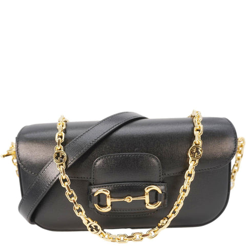 GUCCI Horsebit 1955 Small Leather Shoulder Bag Black 735178
