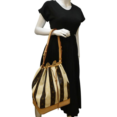 LOUIS VUITTON Noe Monogram Rayures Shoulder Bag Ivory