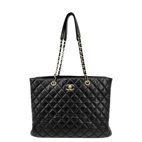 CHANEL Large Classic Shopping Quilted Leather Tote Bag Black