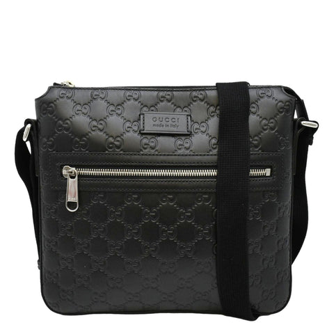 GUCCI pants GG Signature Leather Messenger Bag Black 406410