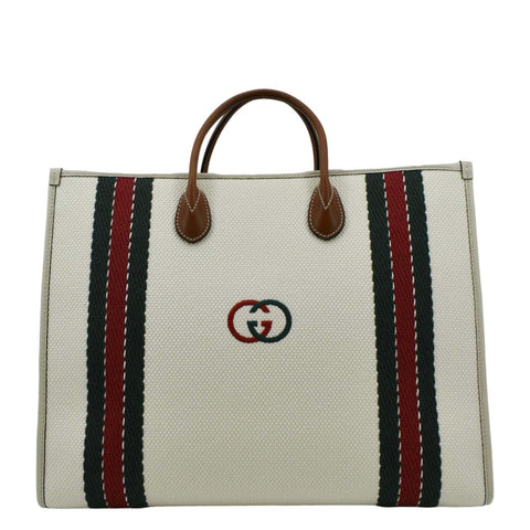 GUCCI GG Interlocking Canvas Web Shoulder Bag White 701733