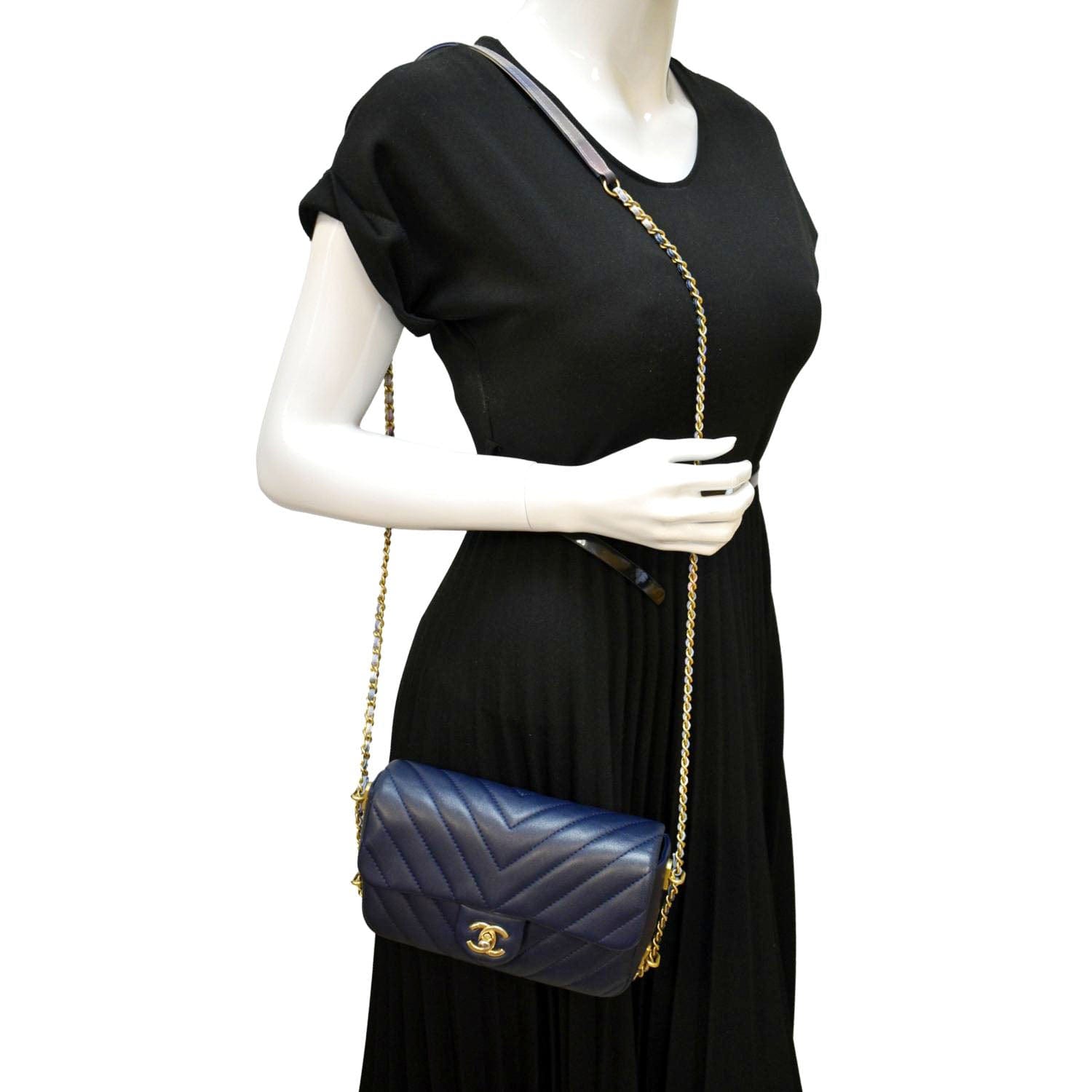Chanel Mini Rectangular Flap Chevron Leather Crossbody Bag