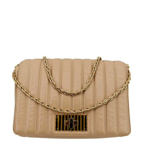 FENDI Claudia Pequin Embossed Leather Crossbody Bag Beige