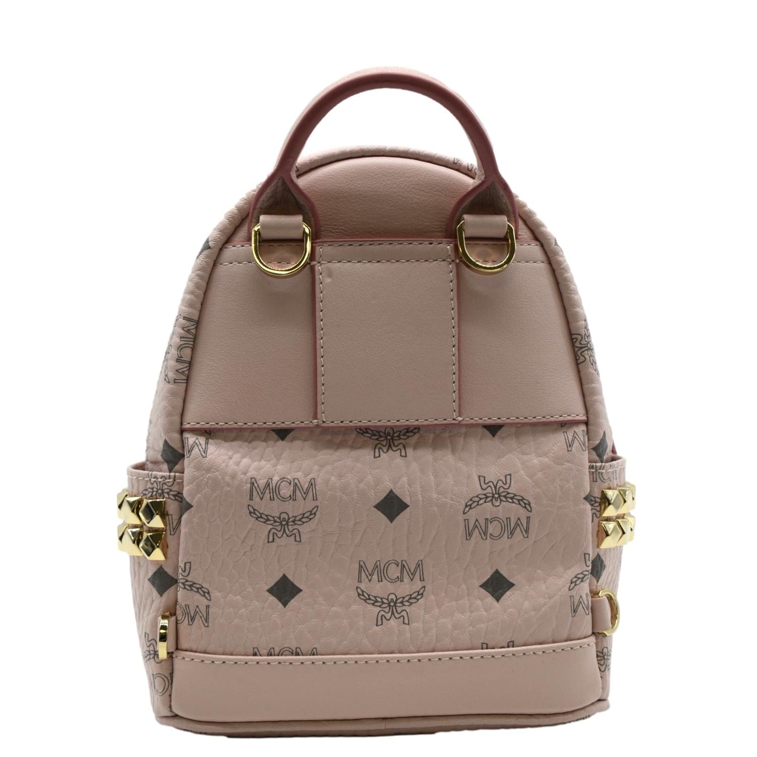 bebe boo mini backpacks MCM Stark Bebe Boo Studded Mini Visetos Logo Leather Backpack Bag Pink
