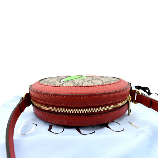 GUCCI Ophidia Apple Round GG Supreme Monogram Canvas Crossbody Bag Red 625216