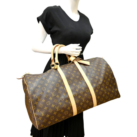 LOUIS VUITTON Keepall 55 Monogram Canvas Bostan Bag Brown