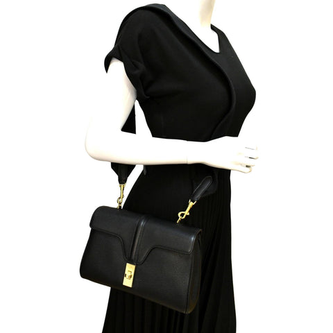 CELINE Teen 16 Calfskin Leather Crossbody Bag Black