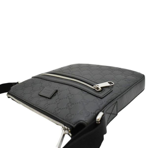 GUCCI GG Signature Leather Messenger Bag Black 406410