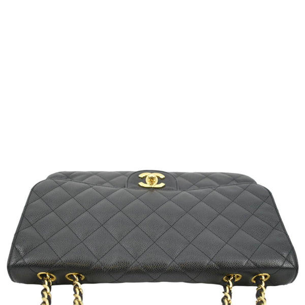 CHANEL Classic Jumbo Single Flap Quilted Caviar Leather Shoulder Bag Black