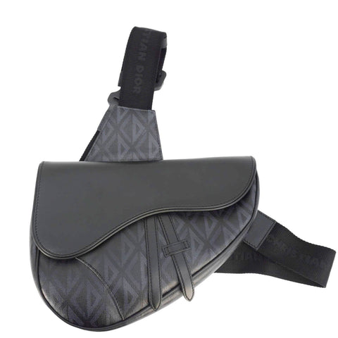 CHRISTIAN DIOR Diamond Canvas Saddle Crossbody Bag Black