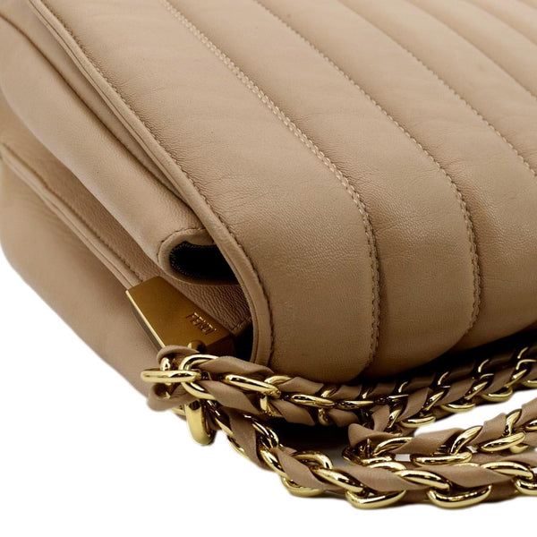 FENDI Claudia Pequin Embossed Leather Crossbody Bag Beige