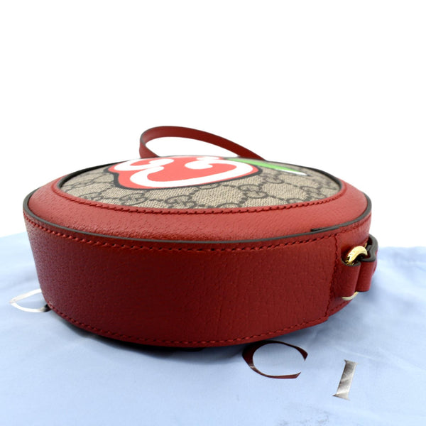 GUCCI Ophidia Apple Round GG Supreme Monogram Canvas Crossbody Bag Red 625216