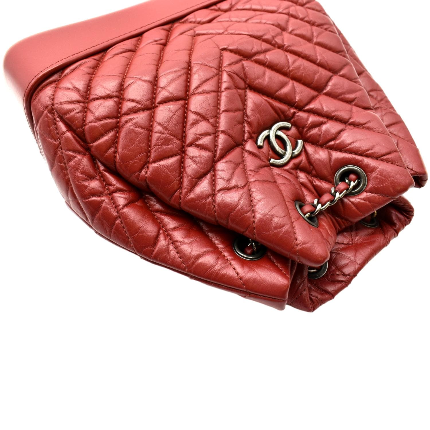 chanel chevron leather backpack CHANEL Gabrielle Chevron Aged Calfskin Leather Backpack Bag Red