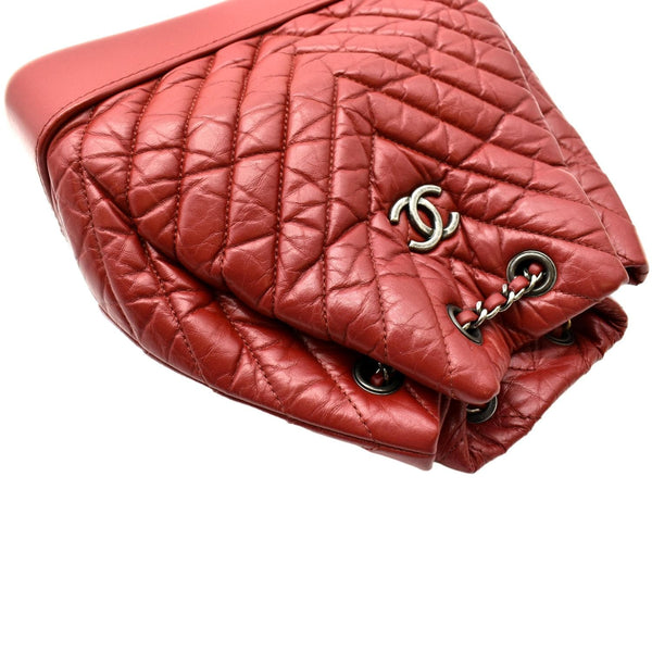 CHANEL Gabrielle Chevron Aged Calfskin Leather Backpack Bag Red