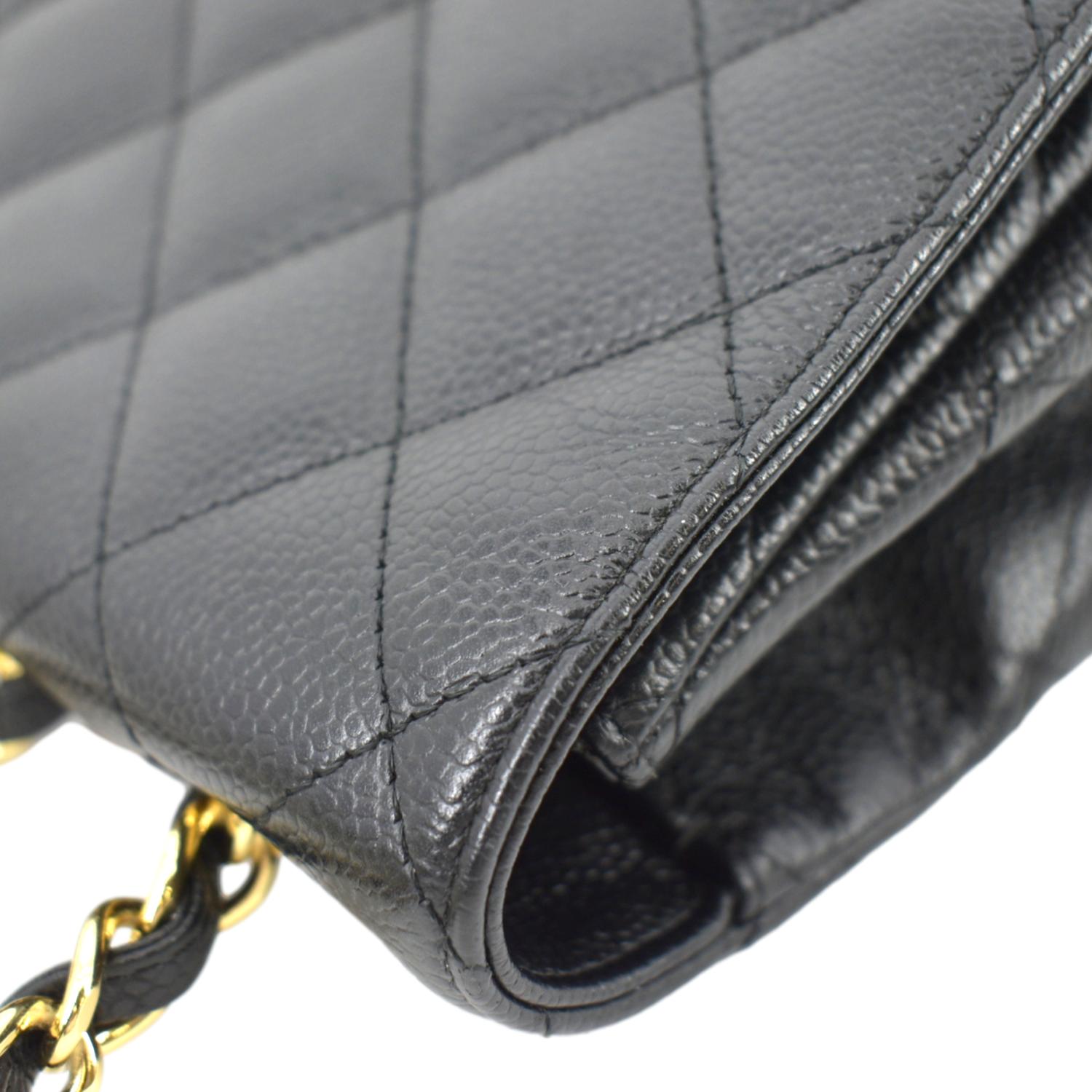 Chanel Classic Jumbo Single Flap Quilted Caviar Leather Shoulder Bag Black