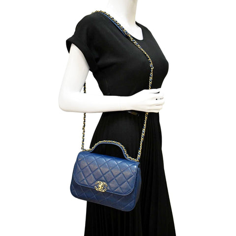 Chanel Infinity Chain Quilted Leather Crossbody Bag  in blue color