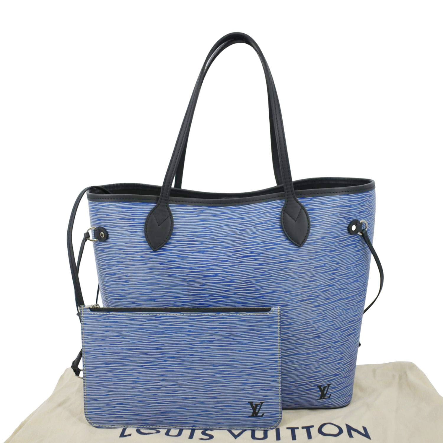 Louis Vuitton Neverfull MM Epi Leather Denim Blue Tote Bag w/Pouch