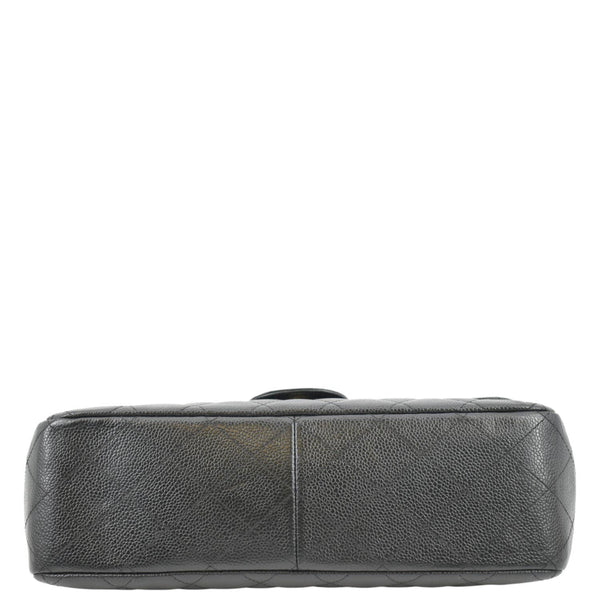 CHANEL Classic Jumbo Single Flap Quilted Caviar Leather Shoulder Bag Black