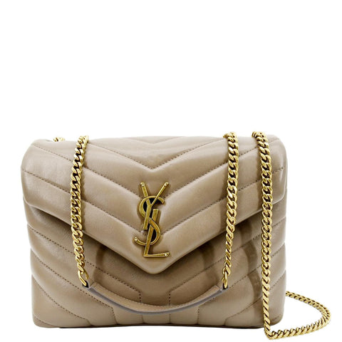 YVES SAINT LAURENT Small Loulou Quilted Leather Crossbody Bag Dark Beige