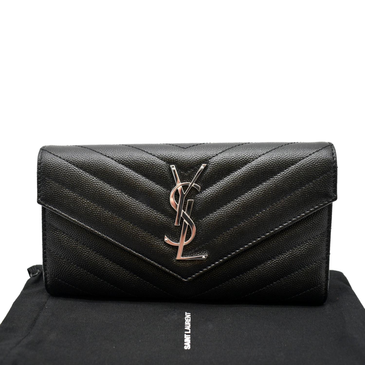 Ysl Monogram Pattern YVES SAINT LAURENT Monogram Grain De Poudre Leather Wallet Black
