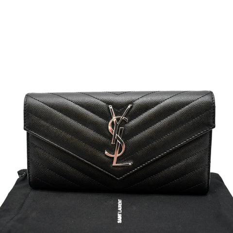 YVES SAINT LAURENT Monogram Grain De Poudre Leather Wallet Black