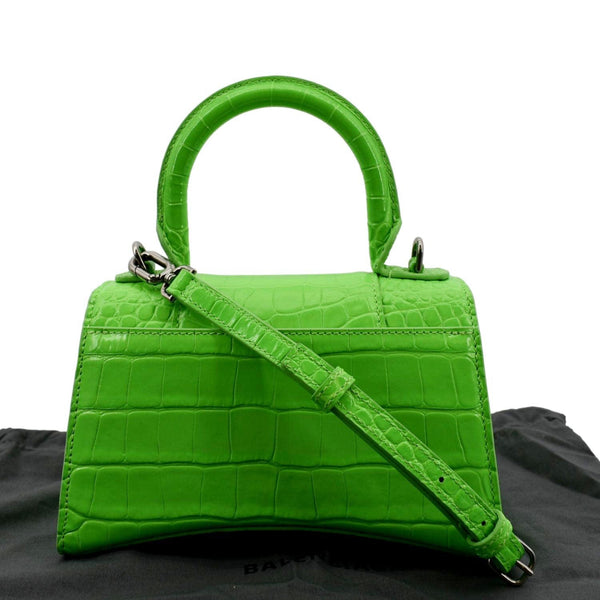 BALENCIAGA Small Hourglass Crocodile Embossed Top Handle Shoulder Bag Green