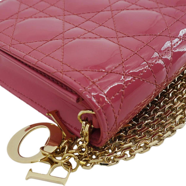 CHRISTIAN DIOR Lady Dior Patent Cannage Leather Chain Pouch Bag Pink