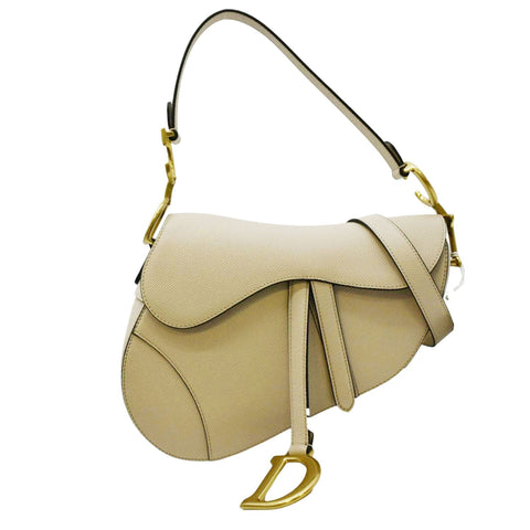 CHRISTIAN DIOR Saddle Grained Calfskin Leather Satchel Shoulder Bag Caramel Beige
