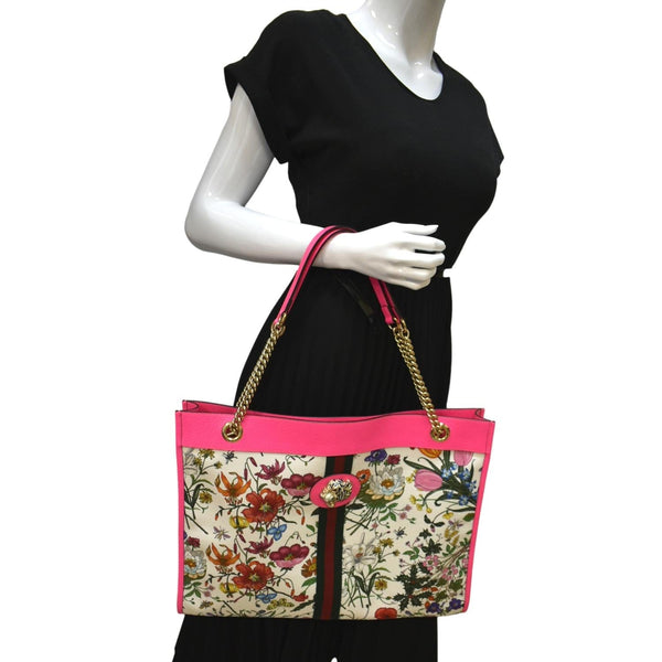 GUCCI Floral Rajah Large Canvas Leather Tote Bag Multicolor 537219