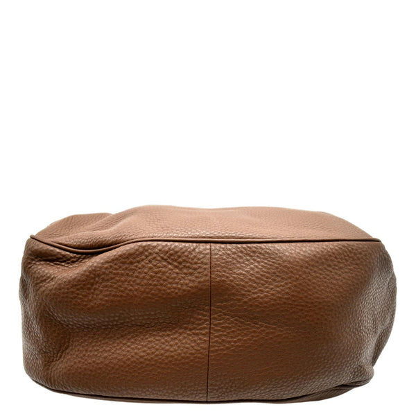 PRADA Logo Leather Hobo Bag Tan