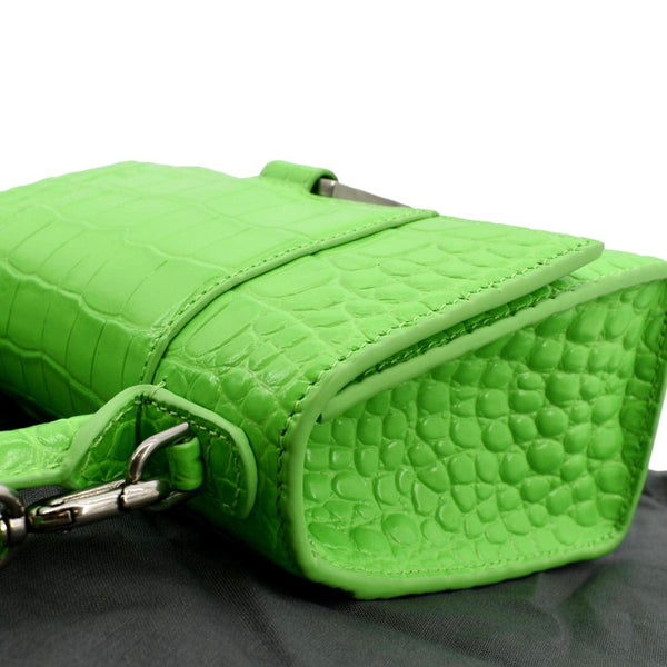 BALENCIAGA Small Hourglass Crocodile Embossed Top Handle Shoulder Bag Green