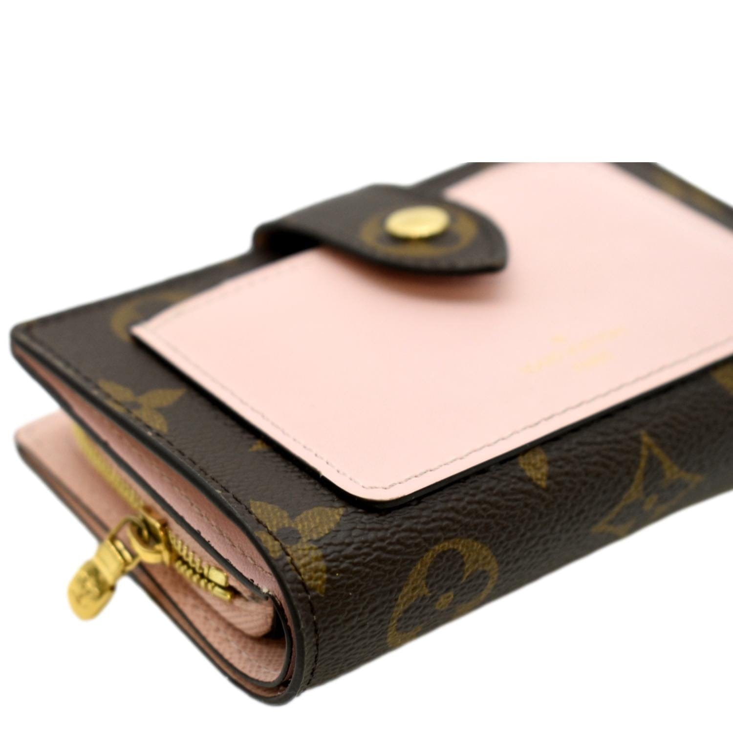 LOUIS VUITTON Monogram Canvas JULIETTE Wallet Pink Leather Compact Gold  Snap NEW For Sale at 1stDibs