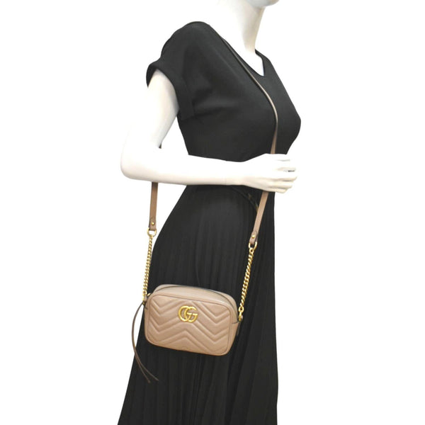 GUCCI GG Marmont Matelasse Mini Leather Crossbody Bag Beige 448065