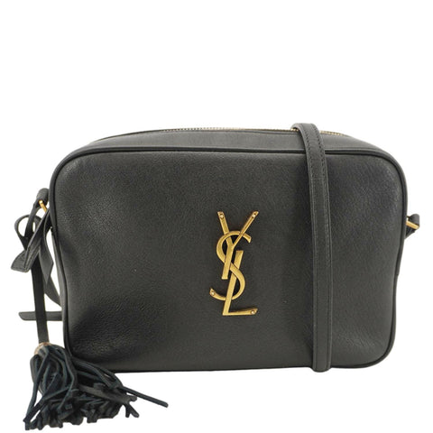 YVES SAINT LAURENT Lou Grained Leather Camera Crossbody Bag Black
