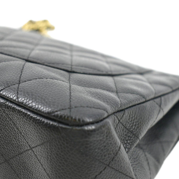 CHANEL Classic Jumbo Single Flap Quilted Caviar Leather Shoulder Bag Black