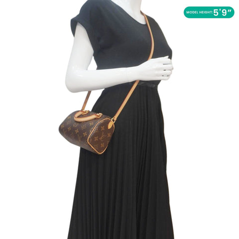 LOUIS VUITTON Nano Speedy Bandouliere Monogram Canvas Crossbody Bag Brown