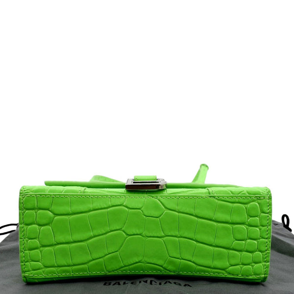 BALENCIAGA Small Hourglass Crocodile Embossed Top Handle Shoulder Bag Green