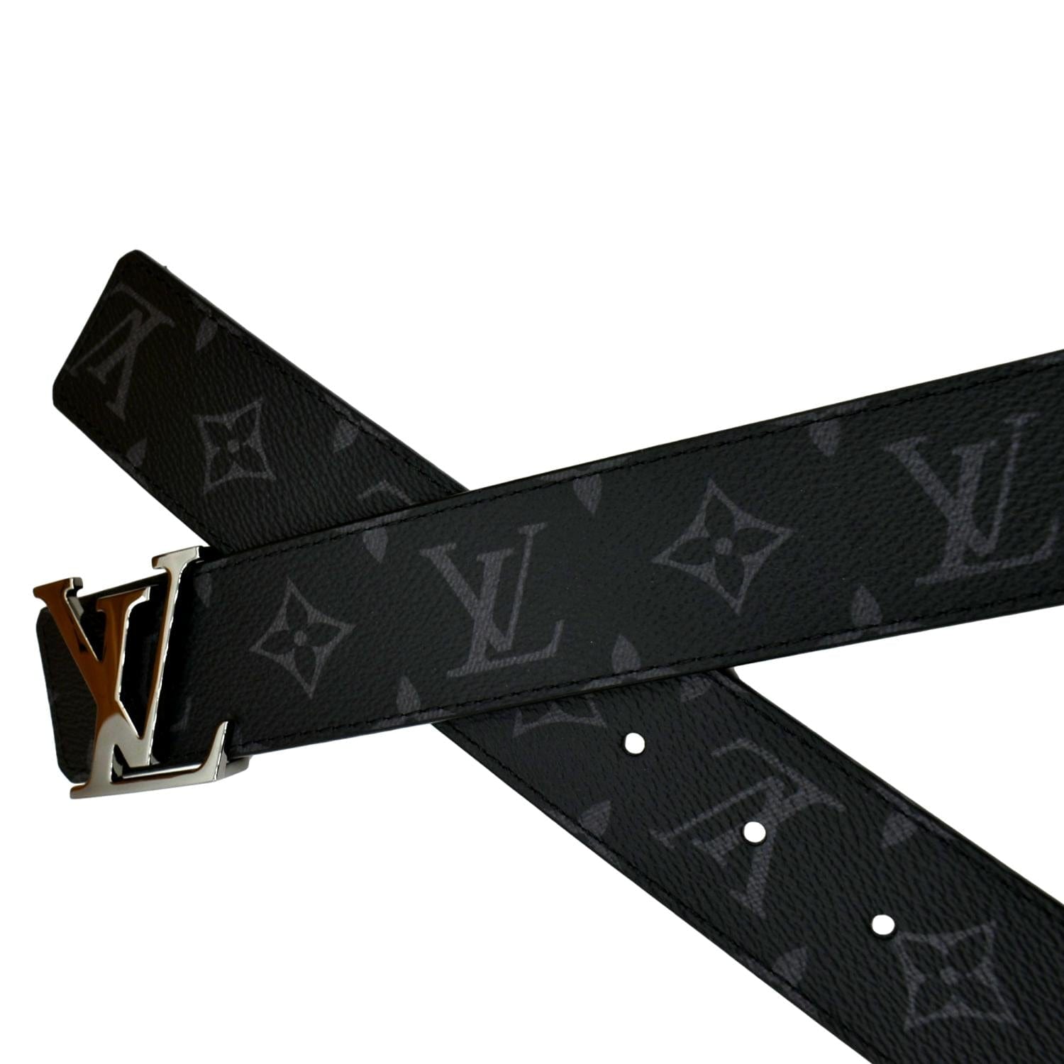 LOUIS VUITTON Monogram Eclipse LV Initials Belt Black Size 100/40