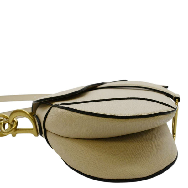 CHRISTIAN DIOR Saddle Grained Calfskin Leather Satchel Shoulder Bag Caramel Beige