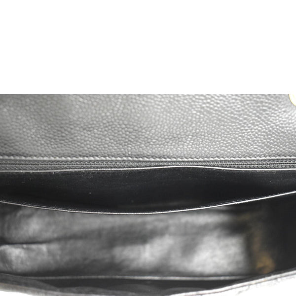 CHANEL Classic Jumbo Single Flap Quilted Caviar Leather Shoulder Bag Black