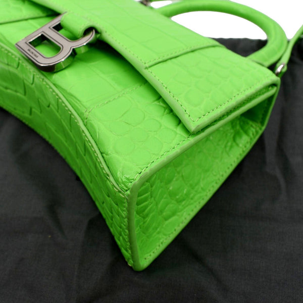 BALENCIAGA Small Hourglass Crocodile Embossed Top Handle Shoulder Bag Green