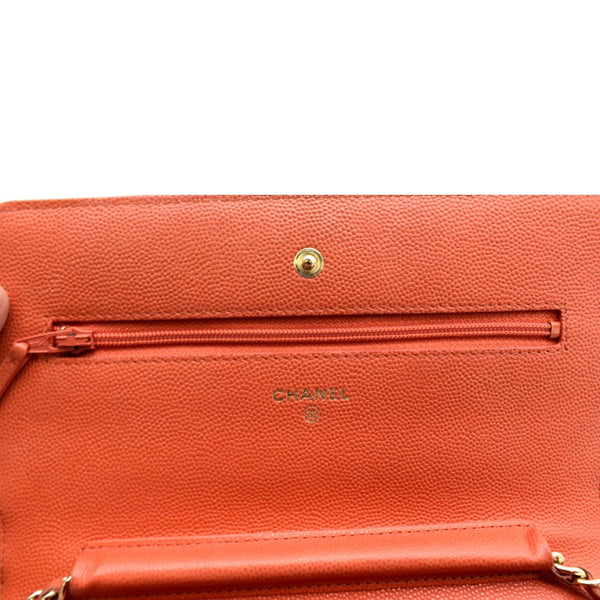 CHANEL WOC Quilted Caviar Leather Crossbody Wallet Red Orange
